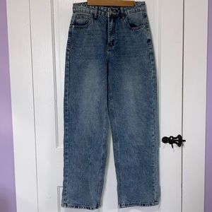 High waisted straight leg jeans.